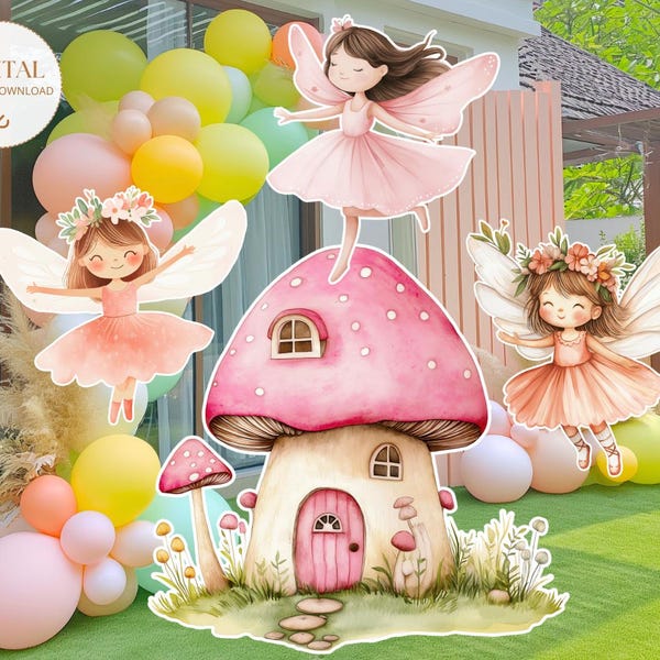 Paquete de recortes decorativos de hadas grandes. Adorables hadas para cumpleaños y fiestas de hadas. Decoración floral de hadas princesa para fiestas de cumpleaños de hadas. Descarga instantánea.