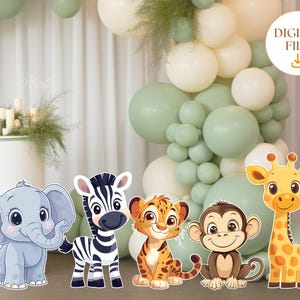 Paquete grande de decoración de animales de la selva, decoración de cumpleaños de animales de safari, recortes de safari, decoración de cumpleaños de Wild One, recortes de safari en la selva
