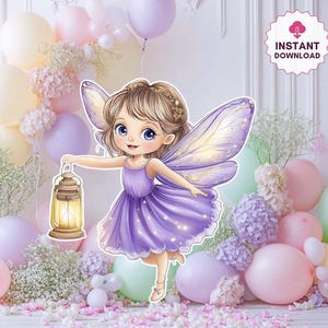 Fairy First Birthday Cutouts Cute Fairy Birthday Fairy Party Decoration Floral Fairy Princess Fairy Birthday Party Cutouts Instant Download
