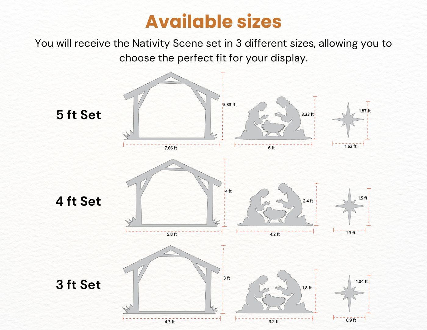 5ft 4ft 3ft Christmas Nativity Template Printable, Trace and Cut ...