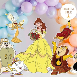 Paquete de recortes de La Bella y la Bestia, decoración para fiesta de la Princesa Bella, fiesta de cumpleaños, utilería de pie, decoración de La Bella y la Bestia, descarga digital