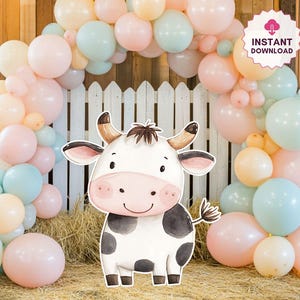 Barn Animal Big Decor, Cow Cutout, Farm Animal Birthday, Ranch Party, Barnyard Birthday Prop, Farm Theme Birthday Decor, Instant Download