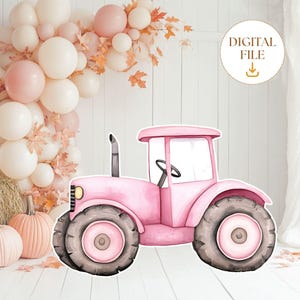 Farm Tractor Girl Cutout Decor, Pink Tractor Cutout Party decorations, Baby Shower Birthday Party Stand Up Prop, Digital Download