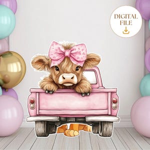 Pink Farm Animal Cutout, Cow Cutout Big Decor, Ranch Party, Barnyard Birthday Prop, Farm Animal Birthday Decor, Baby Girl Farmhouse