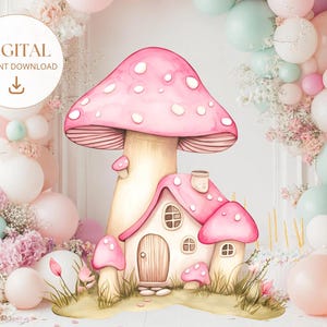 Recorte de hongo de hadas, linda decoración recortada de hadas, decoración de fiesta de hadas, tema de hadas, fondo recortado de hongo para baby shower, descarga digital