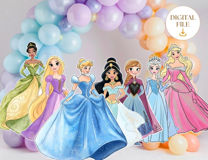 Big Decor Princess Cutout Bundle, Princess Theme Party Decor, Princess Birthday Decoration Baby Shower, Digital Downalod