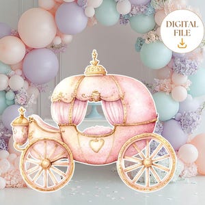 馬車の大きな装飾の切り抜き、プリンセスの誕生日パーティー、大きなプリンセスの馬車の切り抜き、プリンセスのテーマの切り抜き、すぐにダウンロード