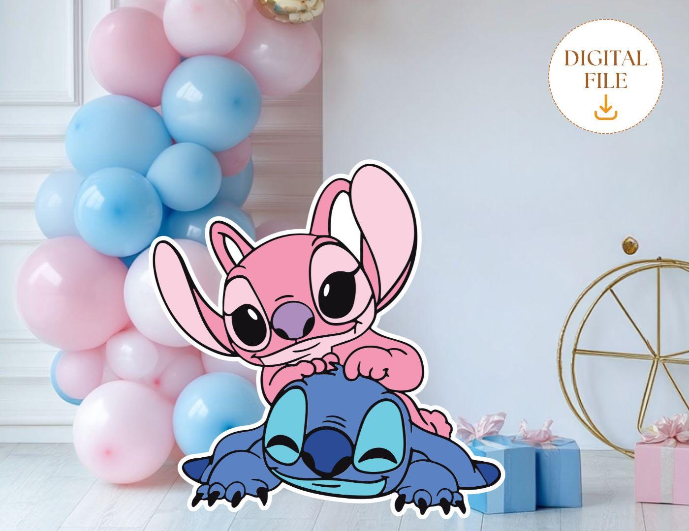 Stitch and Angel Cutout, Lilo and Stitch Big Decor, Party Decoration Baby shower,Birthday Party Stand Up Prop, Digital Download
