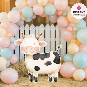 Farm Themed Birthday, Barn Animals Cutout, Cow Cutout, Farm Animal Birthday, Ranch Party, Barnyard Birthday Prop, Instant Download