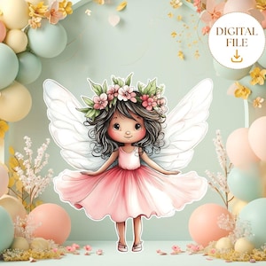 Fairy Big Decor Cutout, Cute Fairy Birthday Fairy Party Decoration Floral Fairy Princess Fairy Birthday Party Cutouts Instant Download