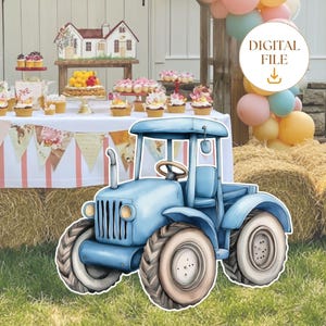 Recorte de tractor de granja, decoración para fiestas en la granja, decoración para cumpleaños y baby shower en la granja, recortes de cumpleaños de granja para colocar de pie, descarga instantánea