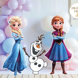 Recortes de Frozen, decoración de fiesta de Frozen, fiesta de cumpleaños de Frozen, recorte de Elsa, recorte de Anna, recorte de Olaf, accesorio de pie con personajes de Frozen