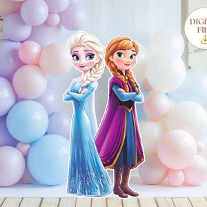 Recortes de Elsa y Anna, recortes de Frozen, decoración de cumpleaños de Frozen, decoración de fiesta de Frozen, accesorios de fiesta de Frozen, accesorios de pie, descarga digital