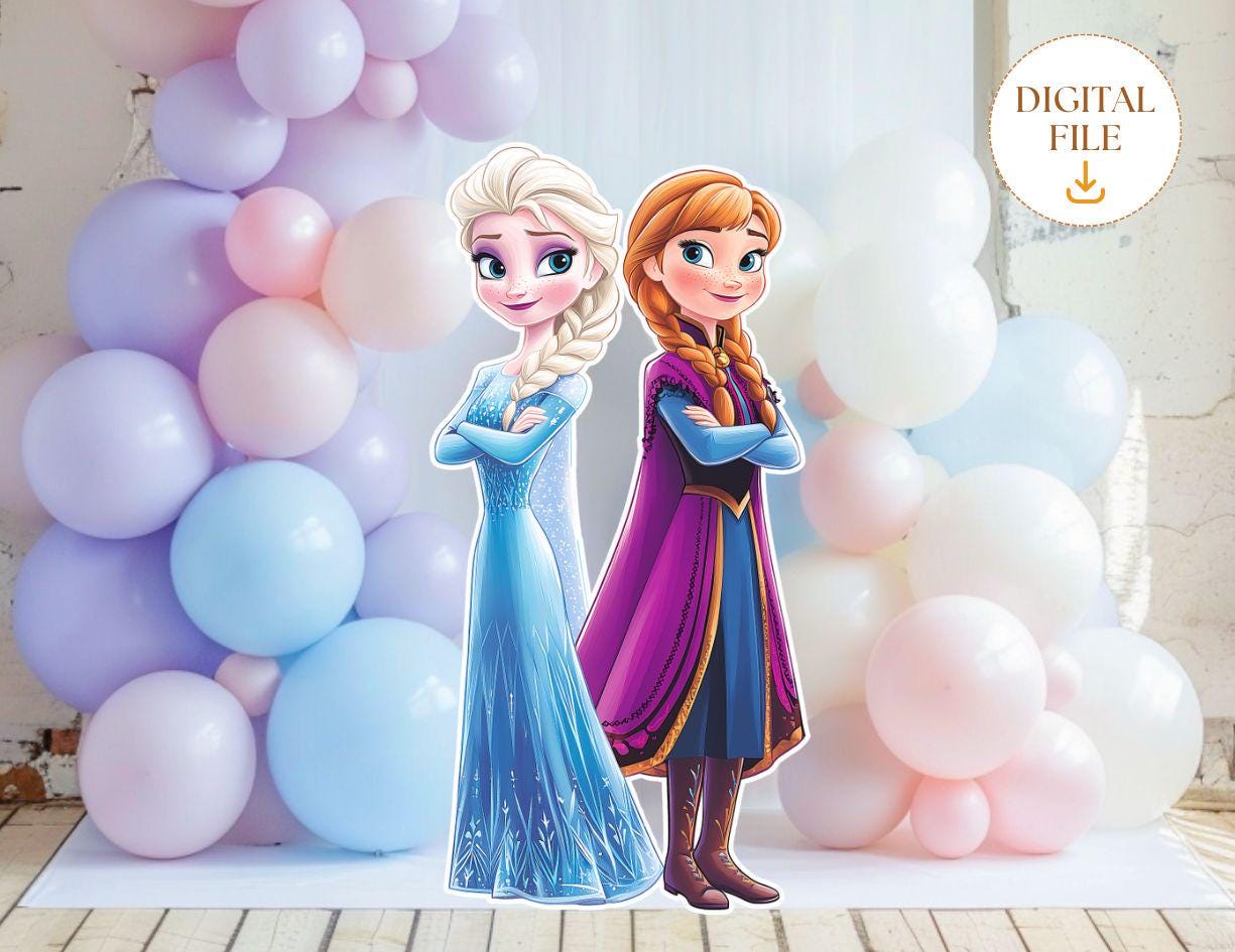 Elsa and Anna CutOut, Frozen Cut Out, Frozen Birthday Decor, Frozen Party Decoration, Frozen Party Props, Stand Up Prop, Digital Download