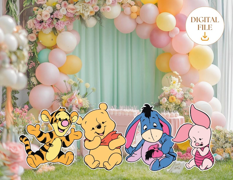 Baby Winnie The Pooh Bundle Cutout, Winnie And Friends, Party Decoration Baby shower Pooh Birthday Party Stand Up Prop Digital Download