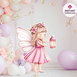 Fairy Big Decor Cutout, Cute Fairy Birthday Whimsical Enchanted Fairy Party Magical Floral Fairy Princess Instant Download