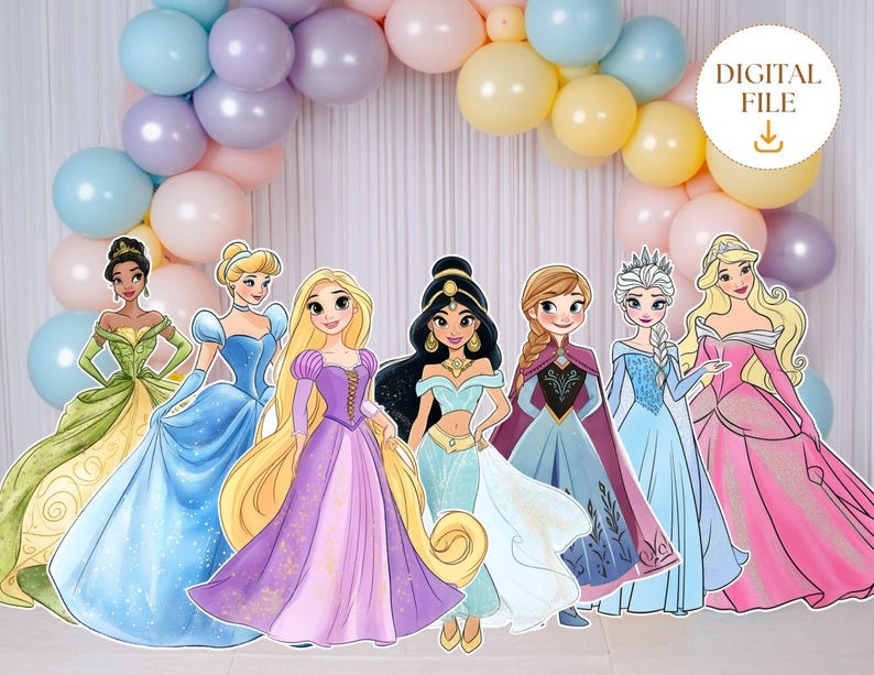 Big Decor Princess Cutout Bundle, Princess Theme Party Decor, Princess Birthday Decoration Baby Shower, Digital Downalod