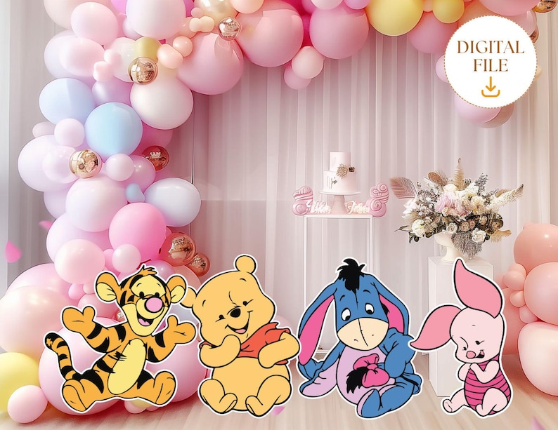 Baby Winnie The Pooh Bundle Cutout, Winnie And Friends, Party Decoration Baby shower Pooh Birthday Party Stand Up Prop Digital Download