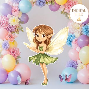 Fairy Girl Big Decor Cutout, Cute Fairy Birthday Fairy Party Decoration Floral Fairy Princess Fairy Birthday Party Cutouts Instant Download