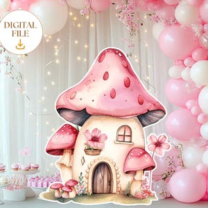 Fairy Big Decor Cutout, Fairy Mushroom House Fairy Party Decoration Floral Fairy Princess Fairy Birthday Party Cutouts Instant Download