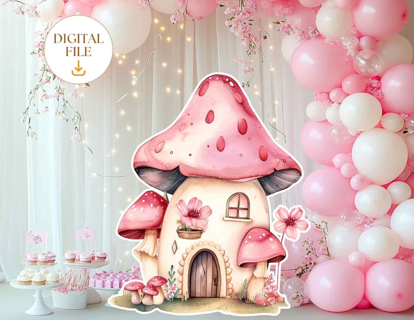Fairy Big Decor Cutout, Fairy Mushroom House Fairy Party Decoration Floral Fairy Princess Fairy Birthday Party Cutouts Instant Download
