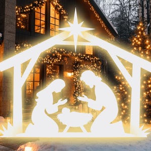 5 ft 4 ft 3 ft Weihnachtskrippe Vorlage zum Ausdrucken, Nachzeichnen und Schneiden von Weihnachtskrippe Silhouette, Outdoor Weihnachtsschablonen, zum Ausdrucken