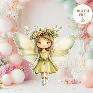 Fairy Big Decor Cutout, Cute Fairy Birthday Fairy Party Decoration Floral Fairy Princess Fairy Birthday Party Cutouts Instant Download