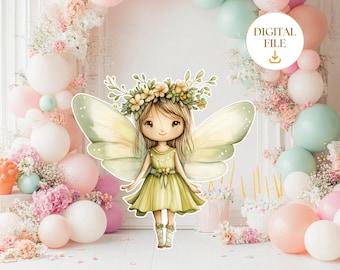 Grande sagoma decorativa di fata, simpatica decorazione per feste di compleanno di fata, fata floreale, principessa, fata, sagoma per feste di compleanno, download immediato