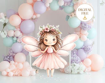 Grande sagoma decorativa di fata, simpatica decorazione per feste di compleanno di fata, fata floreale, principessa, fata, sagoma per feste di compleanno, download immediato