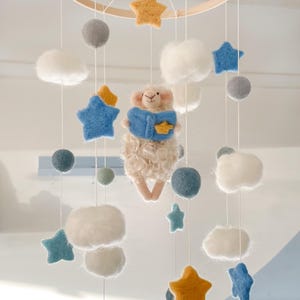 Woolly lamb, stars and clouds baby mobile - nursery decor | baby shower gift | gender neutral crib mobile