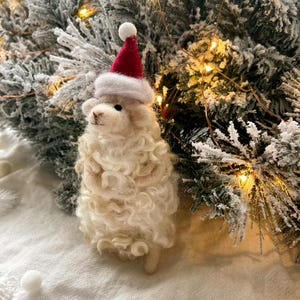 Needle felted Santa sheep ornament - christmas decor