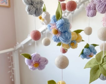 Floral Baby Mobile: Pink Nursery Decor, Handmade UK