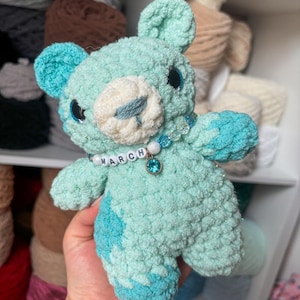 March Birthstone Teddy Bear Plush: Pisces & Aries Zodiac, Aquamarine Stone