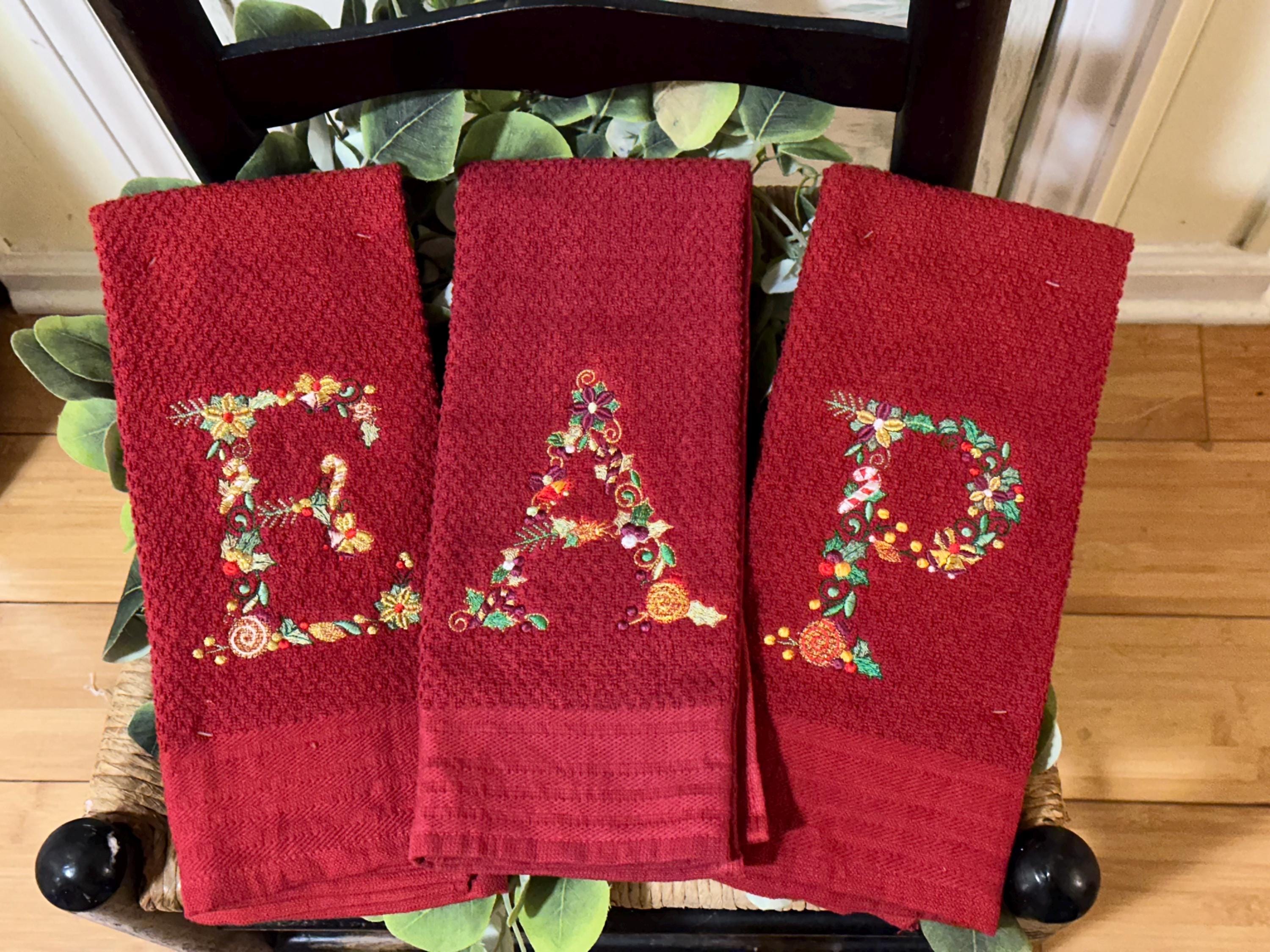 Embroidered Personalized Christmas Kitchen Towels - Festive Holiday Décor & Housewarming Gift - Absorbent Cotton Towels  -