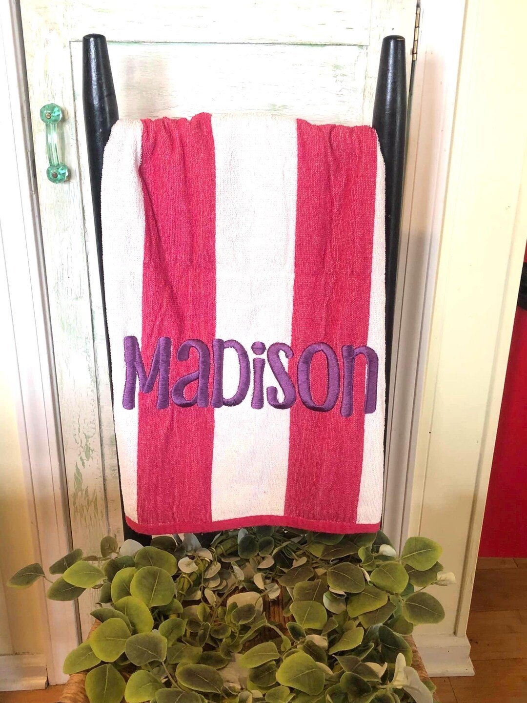 Personalized Embroidered Terry Cloth Cabana Stripe Pool Towel: Custom ...
