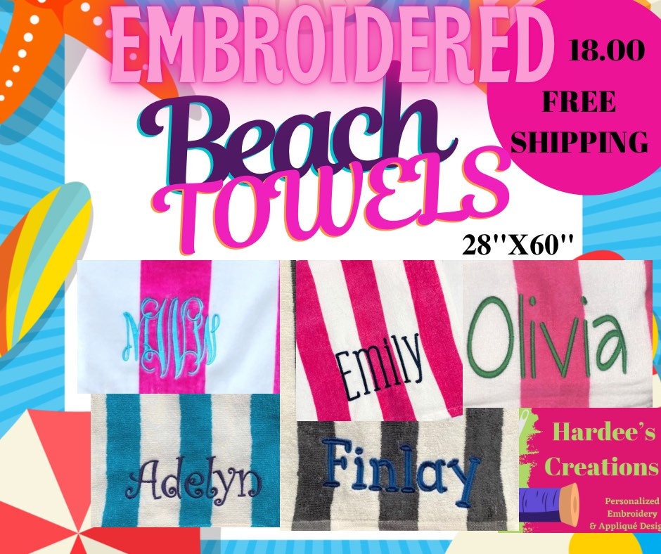 Personalized Embroidered Beach Towels Monogram or Name Fast & Etsy