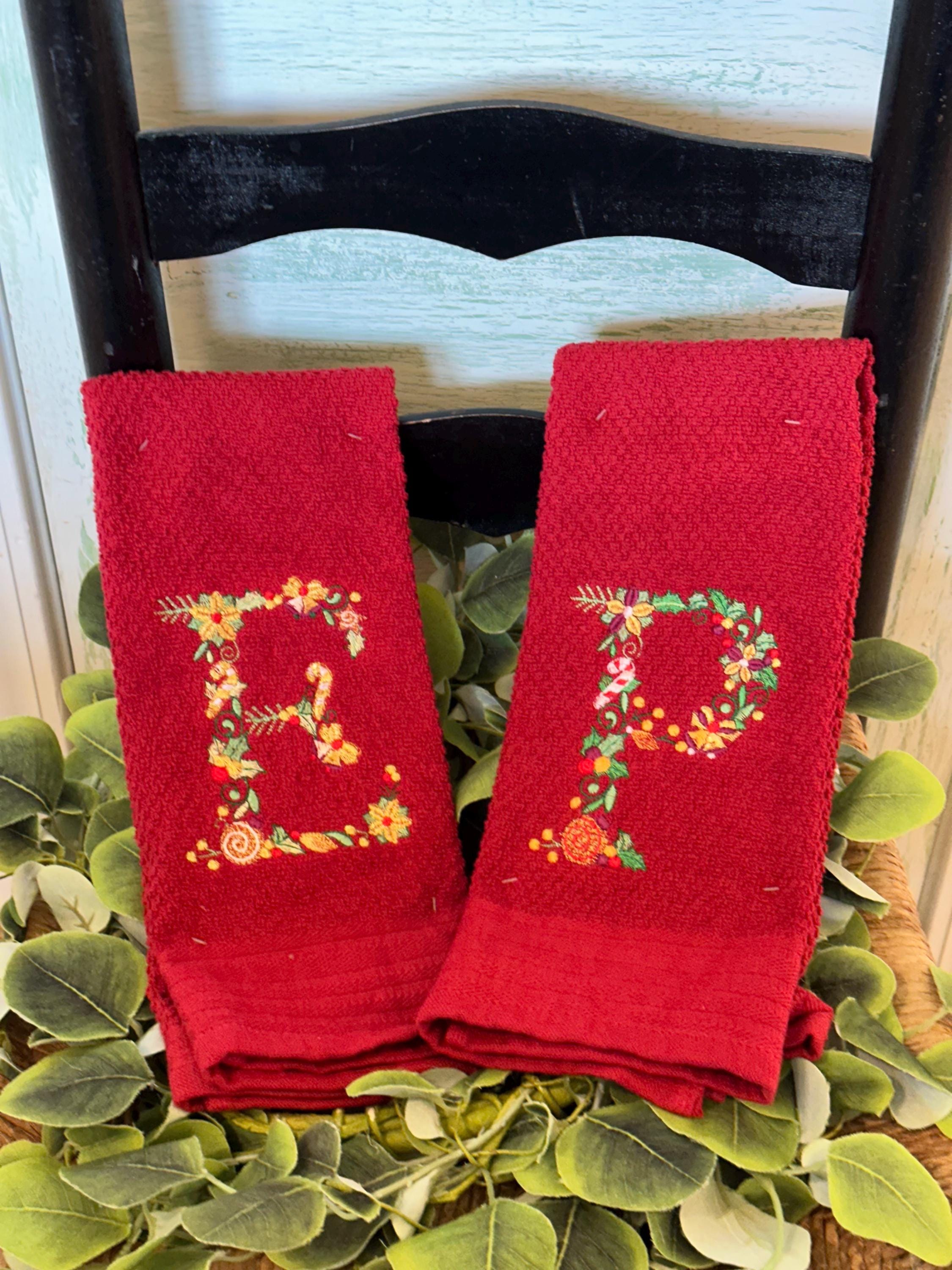 Embroidered Personalized Christmas Kitchen Towels - Festive Holiday Décor & Housewarming Gift - Absorbent Cotton Towels  -