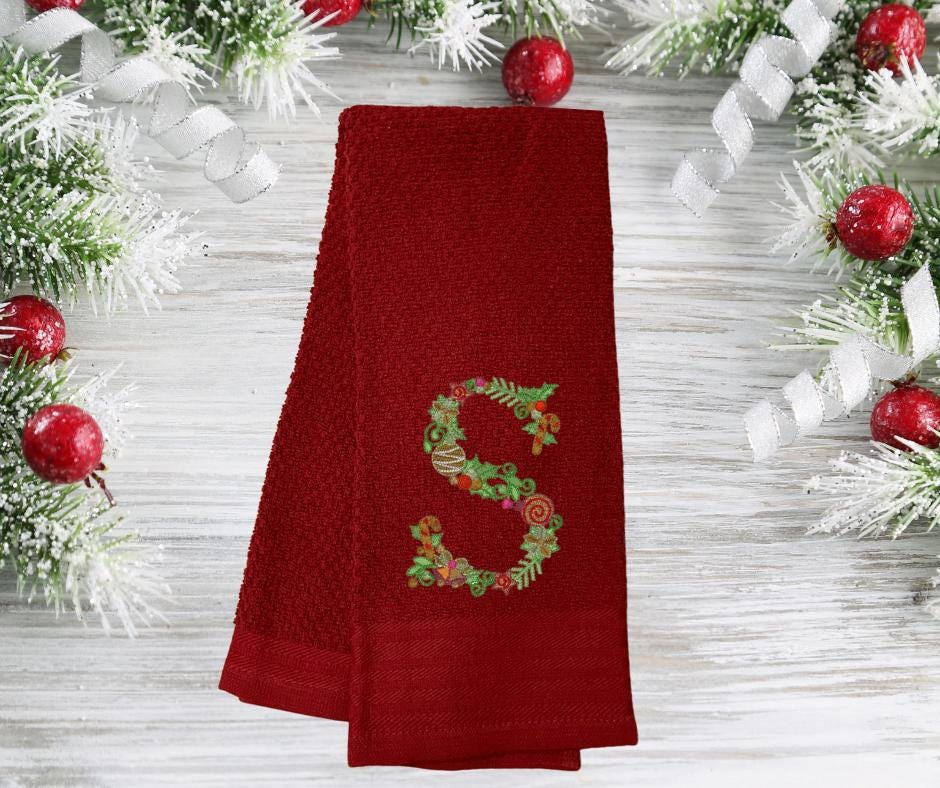 Embroidered Personalized Christmas Kitchen Towels - Festive Holiday Décor & Housewarming Gift - Absorbent Cotton Towels  -