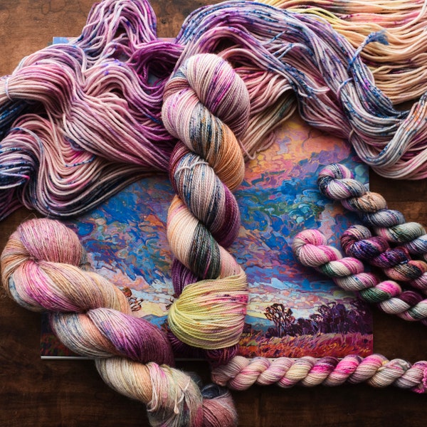 TEXAS SKY| The Tapestry of Trees MAY Colorway| Pre-order| Hand Dyed Yarn| Variegated Speckled Yarn| Choose Your Base