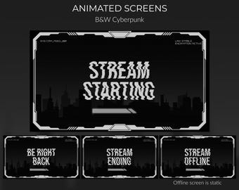 Schermate di streaming animate in bianco e nero - Schermate Twitch / OBS / Schermate animate per streamer / Glitch / Tecnologia