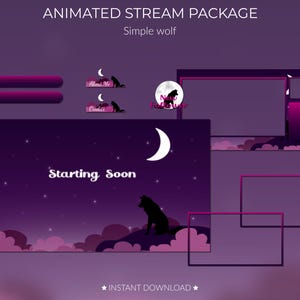 Pink Wolf Twitch Overlay - Animated Stream Bundle w/ Alerts, Panels, Screens & Lunar Lo-Fi Vibes