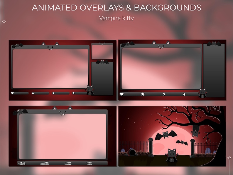 Vampire Kitty Animated Twitch Overlay Pack: Halloween Stream Screens ...