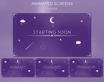 Purple Celestial Stream Screens: Animated Twitch Overlays