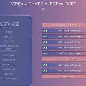 Lofi Gradient Stream Chat & Alert Widget | Customisable | Overlay | Twitch | Custom Chat | Purple | Pink | Minimalist