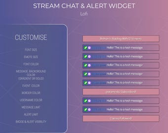 Lofi Gradient Stream Chat & Alert Widget | Customisable | Overlay | Twitch | Custom Chat | Purple | Pink | Minimalist