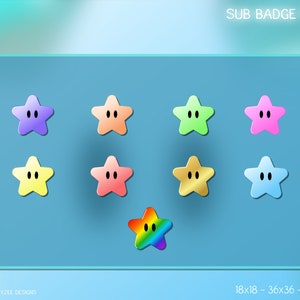 Cute Star Sub Badges | Twitch | Bit Badges | 9 Colors | Streamer | Star | Cute | 3 Sizes | Ready to use | 3 Sizes