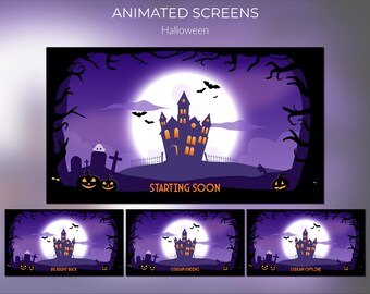 Schermate animate di Halloween su Twitch: pacchetto streaming viola spettrale (MP4 e PNG)