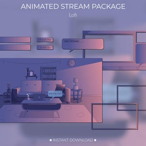 LoFi Twitch Overlay – Animated Stream Screens, Peach and purple Layouts, Panels, Alerts & Chill Vibes