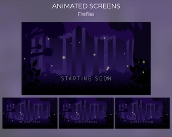 Schermate animate di Fireflies su Twitch: pacchetto Cozy Stream