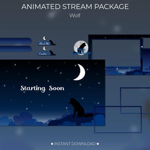 Wolf Stream package – Animated Stream Bundle w/ Panels, Alerts, Screens & Chill Night Sky Vibes